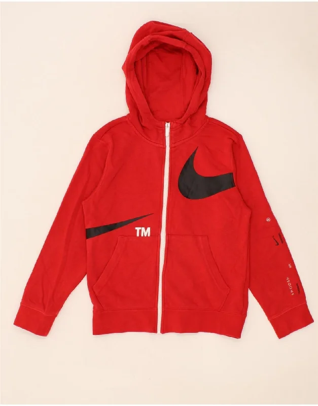 NIKE Boys Swoosh Graphic Zip Hoodie Sweater 10-11 Years Medium Red Cotton Hoodie with Double Zipper Versatile Adjustable NIKE Boys Swoosh Graphic Zip Hoodie Sweater 10-11 Years Medium Red Cotton Hoodie with Double Zipper Versatile Adjustable