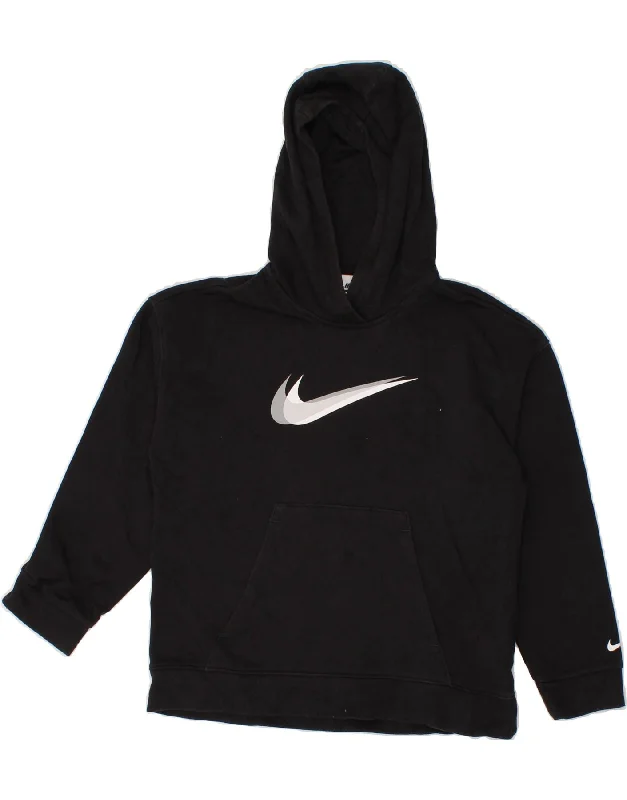 NIKE Girls Loose Fit Graphic Hoodie Jumper 10-11 Years Medium Black Cotton Hoodie with Slit Hem Functional Movement NIKE Girls Loose Fit Graphic Hoodie Jumper 10-11 Years Medium Black Cotton Hoodie with Slit Hem Functional Movement