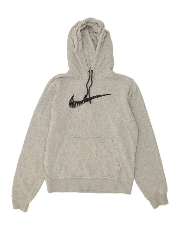 NIKE Womens Graphic Hoodie Jumper UK 10 Small Grey Cotton