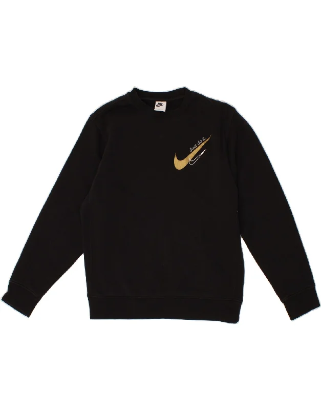 NIKE Womens Graphic Sweatshirt Jumper UK 10 Small Black Cotton