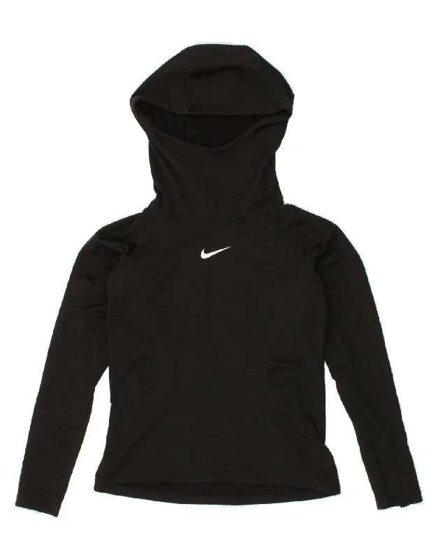 NIKE Womens Hoodie Jumper UK 8 Small Black Polyester Hoodie with Strings Custom Fit Adjustable NIKE Womens Hoodie Jumper UK 8 Small Black Polyester Hoodie with Strings Custom Fit Adjustable