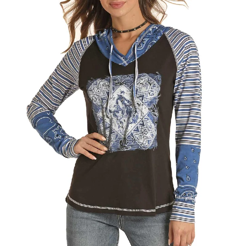 Panhandle Women's Pattern Block Hoodie Hoodie with Ribbed Neckline Snug Warm