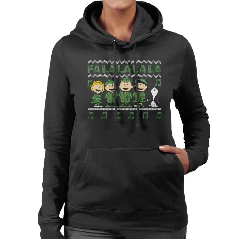 Peanuts Characters Singing A Christmas Carol Falalalala Women's Hooded Sweatshirt