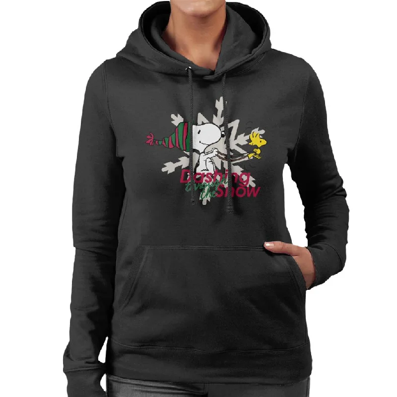 Peanuts Snoopy And Woodstock Dashing Through The Snow Women's Hooded Sweatshirt