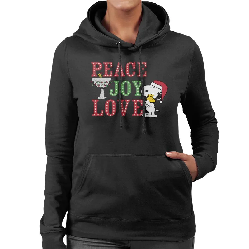 Peanuts Snoopy Holding Woodstock Peace Joy Love Women's Hooded Sweatshirt