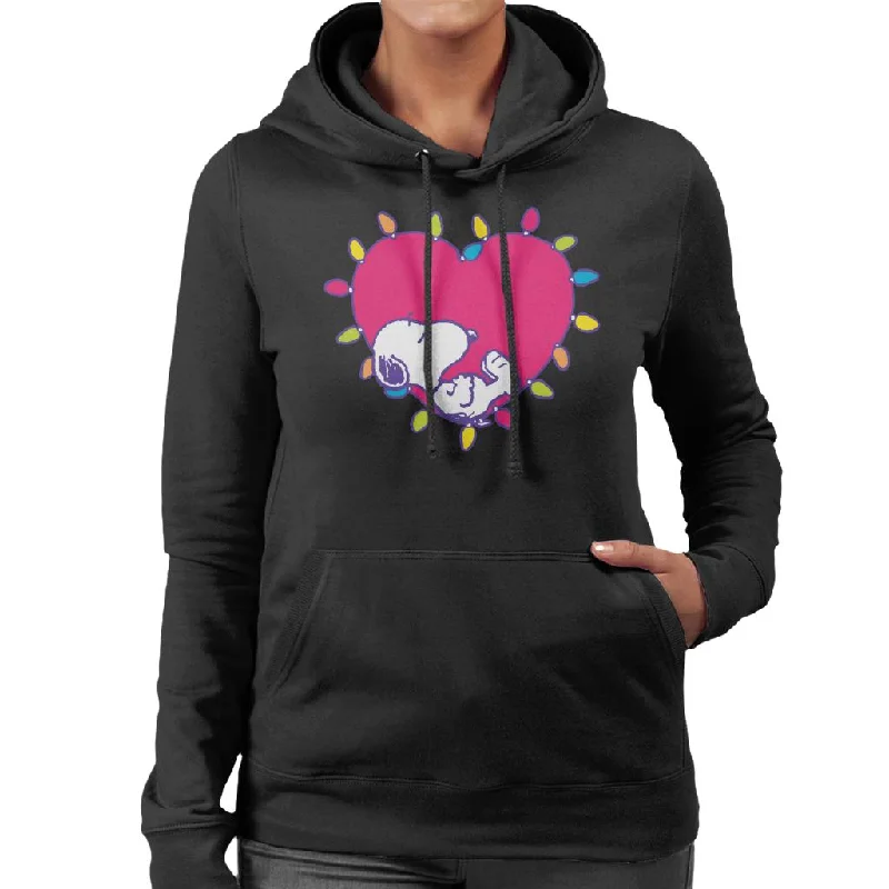 Peanuts Snoopy Sleeping In A Lit Up Pink Heart Women's Hooded Sweatshirt