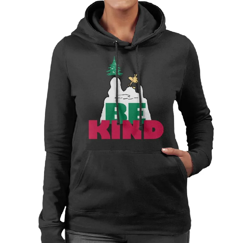 Peanuts Woodstock On Snow Mountain Be Kind Women's Hooded Sweatshirt