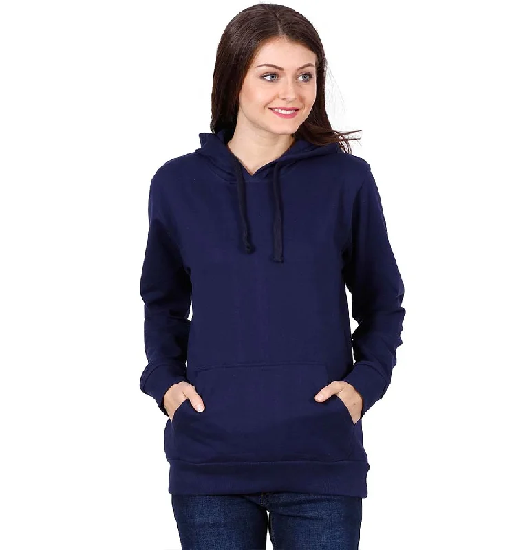 Plain Navy Blue Hoodie Sweatshirt for Women Hoodie with Applique Textured Unique
