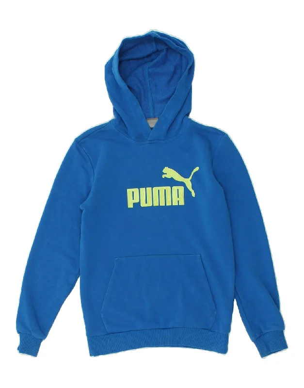 PUMA Boys Graphic Hoodie Jumper 11-12 Years Blue Cotton