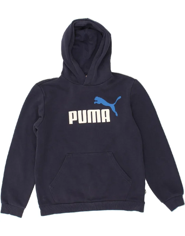 PUMA Boys Graphic Hoodie Jumper 13-14 Years Navy Blue Cotton