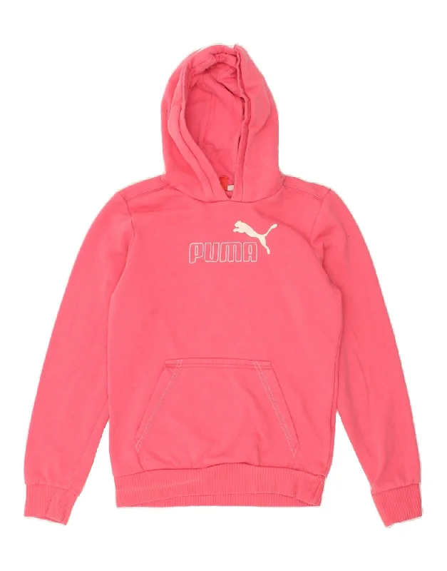 PUMA Girls Graphic Hoodie Jumper 11-12 Years Large Pink Cotton