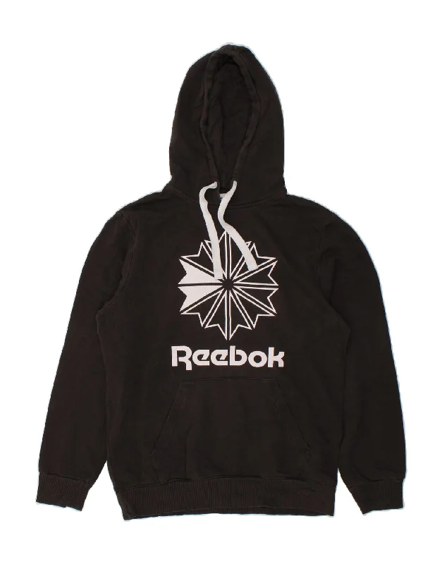 REEBOK Mens Graphic Hoodie Jumper Medium Black Cotton Hoodie with Mesh Breathable Sporty REEBOK Mens Graphic Hoodie Jumper Medium Black Cotton Hoodie with Mesh Breathable Sporty