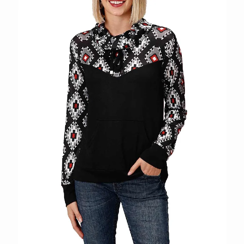 Roper Women's Aztec Yoke Pullover  Sweatshirt Hoodie with Snap Buttons Easy Quick