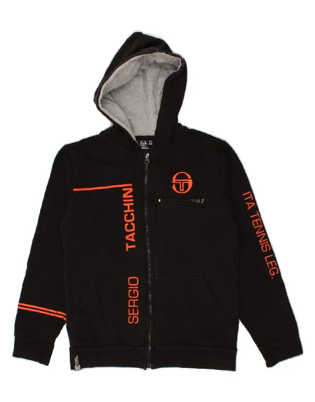 SERGIO TACCHINI Boys Graphic Hoodie Jumper 11-12 Years Black Cotton Hoodie with Button Placket Classic Preppy SERGIO TACCHINI Boys Graphic Hoodie Jumper 11-12 Years Black Cotton Hoodie with Button Placket Classic Preppy