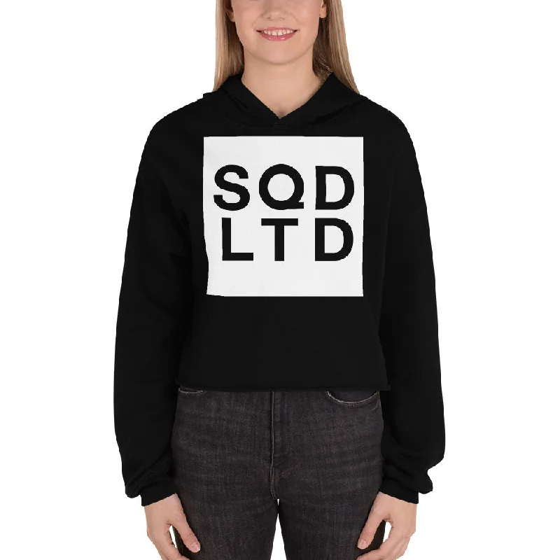 SQDLTD Block Crop Hoodie WL Hoodie with Frayed Bohemian Relaxed