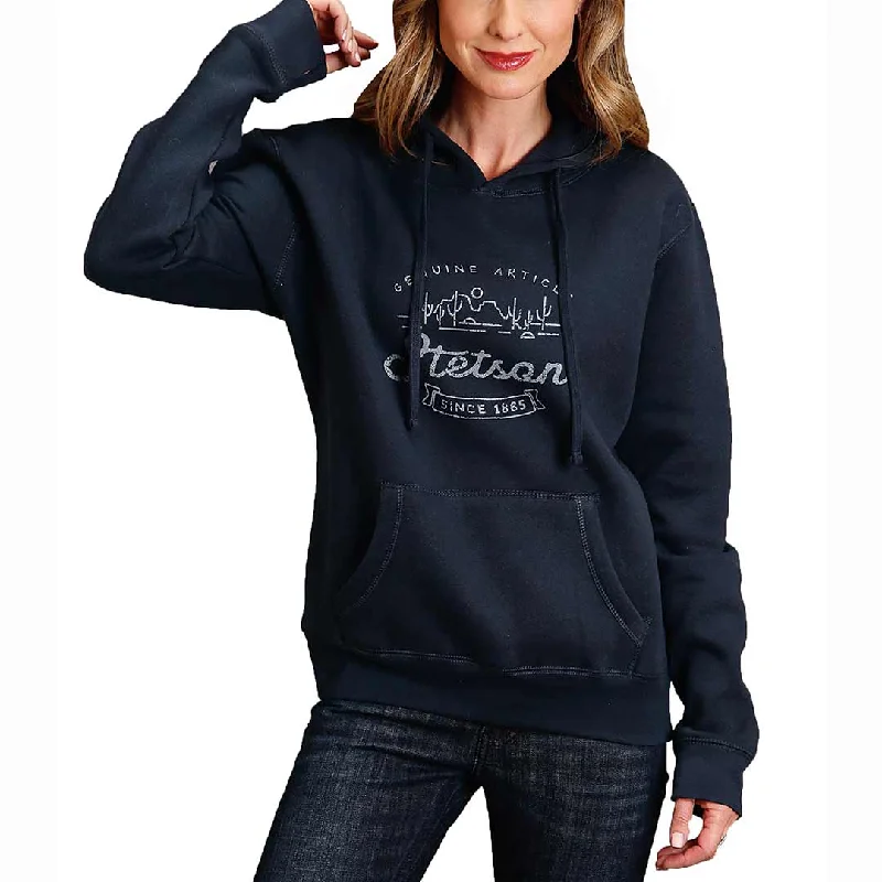 Stetson Women's Script Logo Graphic Hoodie Hoodie with Rolled Sleeves Casual Relaxed Stetson Women's Script Logo Graphic Hoodie Hoodie with Rolled Sleeves Casual Relaxed