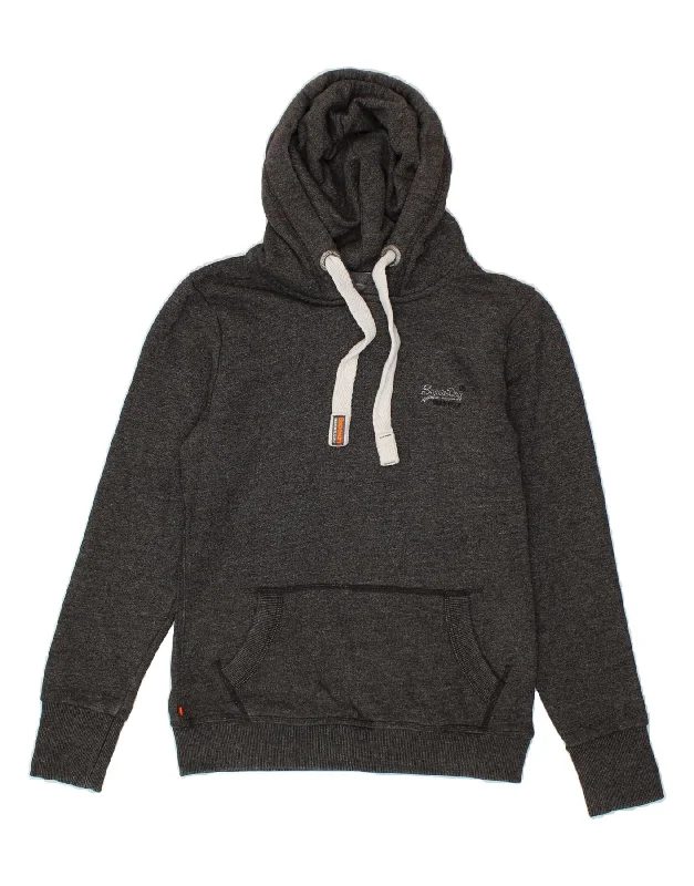 SUPERDRY Womens Hoodie Jumper UK 10 Small Grey Flecked Cotton Hoodie with Cuffed Sleeves Snug Secure SUPERDRY Womens Hoodie Jumper UK 10 Small Grey Flecked Cotton Hoodie with Cuffed Sleeves Snug Secure