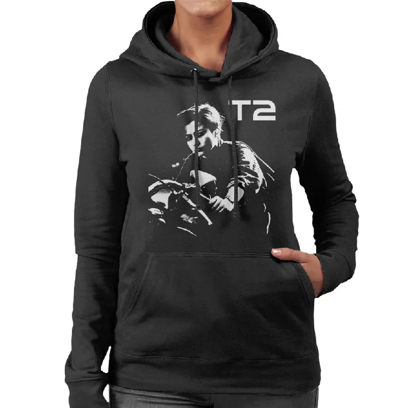 Terminator 2 Judgement Day John Connor Bike Women's Hooded Sweatshirt Hoodie with Typography Text Message Terminator 2 Judgement Day John Connor Bike Women's Hooded Sweatshirt Hoodie with Typography Text Message