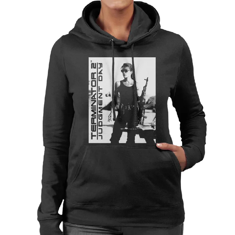 Terminator 2 Judgement Day Sarah Connor Women's Hooded Sweatshirt Hoodie with Stripes Bold Sporty Terminator 2 Judgement Day Sarah Connor Women's Hooded Sweatshirt Hoodie with Stripes Bold Sporty