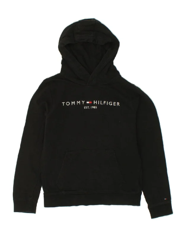 TOMMY HILFIGER Boys Graphic Hoodie Jumper 12-13 Years Black Cotton Hoodie with Hem Frayed Vintage Worn TOMMY HILFIGER Boys Graphic Hoodie Jumper 12-13 Years Black Cotton Hoodie with Hem Frayed Vintage Worn