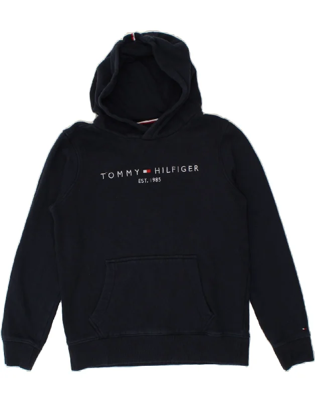 TOMMY HILFIGER Boys Graphic Hoodie Jumper 13-14 Years Navy Blue Cotton