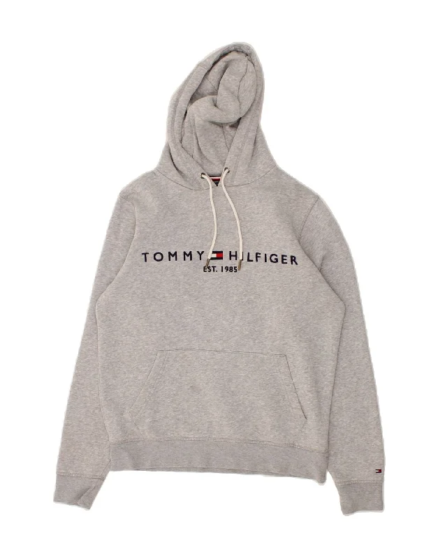 TOMMY HILFIGER Mens Graphic Hoodie Jumper Small Grey