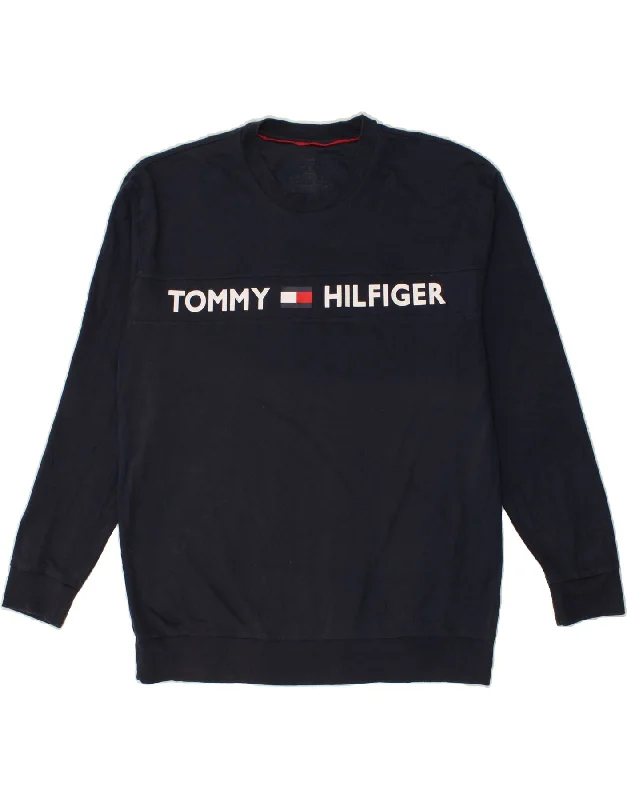 TOMMY HILFIGER Mens Graphic Sweatshirt Jumper Large Navy Blue Hoodie with Pastel Soft Subtle TOMMY HILFIGER Mens Graphic Sweatshirt Jumper Large Navy Blue Hoodie with Pastel Soft Subtle