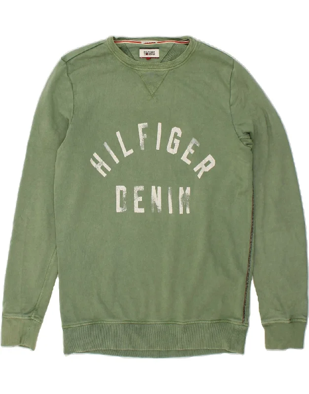 TOMMY HILFIGER Mens Graphic Sweatshirt Jumper Medium Green Cotton Hoodie with Illustration Artistic Creative TOMMY HILFIGER Mens Graphic Sweatshirt Jumper Medium Green Cotton Hoodie with Illustration Artistic Creative
