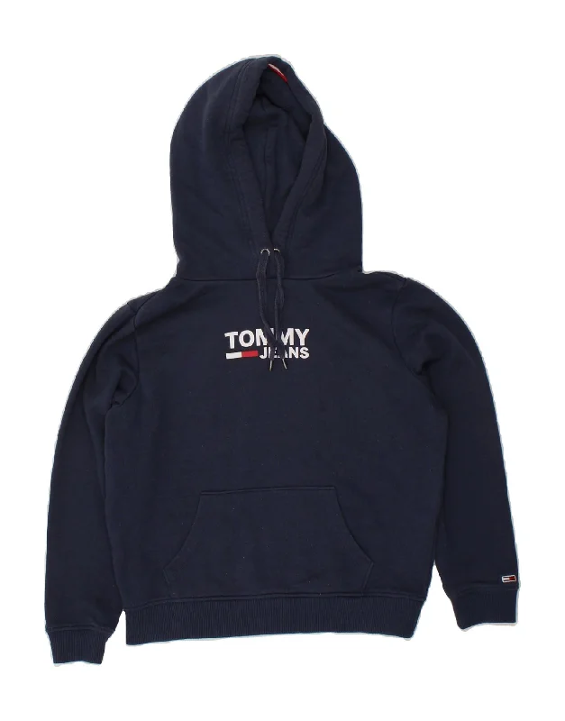 TOMMY HILFIGER Womens Graphic Hoodie Jumper UK 10 Small Navy Blue Cotton Hoodie with Drop Shoulder Relaxed Streetwear TOMMY HILFIGER Womens Graphic Hoodie Jumper UK 10 Small Navy Blue Cotton Hoodie with Drop Shoulder Relaxed Streetwear