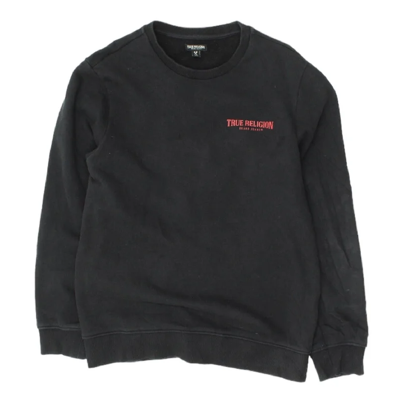 True Religion Mens Black Small Logo Sweatshirt | Designer Streetwear Jumper Hoodie with Cropped Fit Short Trendy True Religion Mens Black Small Logo Sweatshirt | Designer Streetwear Jumper Hoodie with Cropped Fit Short Trendy