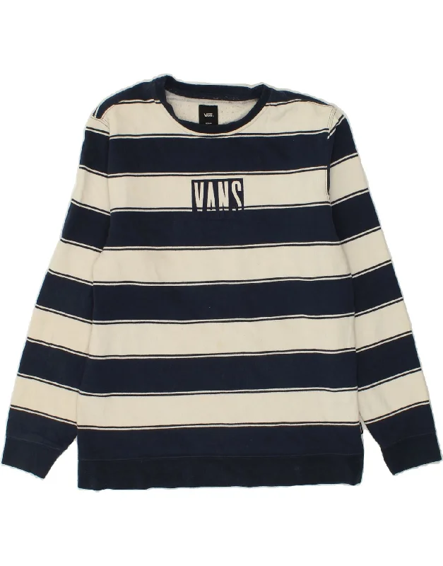 VANS Mens Graphic Sweatshirt Jumper Medium Navy Blue Striped Cotton