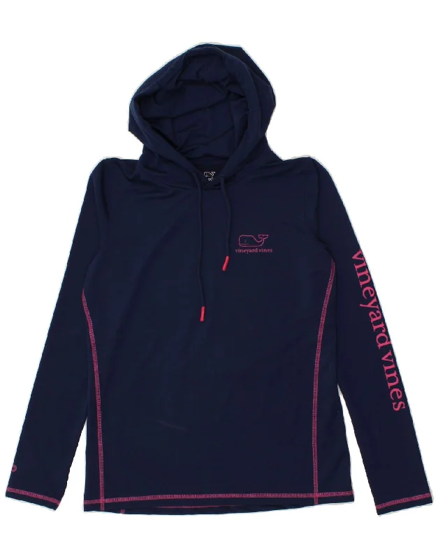 VINEYARD VINES Womens Graphic Hoodie Jumper UK 10 Small Navy Blue