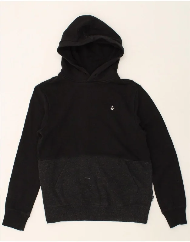 VOLCOM Mens Hoodie Jumper Small Black Colourblock Cotton Hoodie with Typography Text Message VOLCOM Mens Hoodie Jumper Small Black Colourblock Cotton Hoodie with Typography Text Message