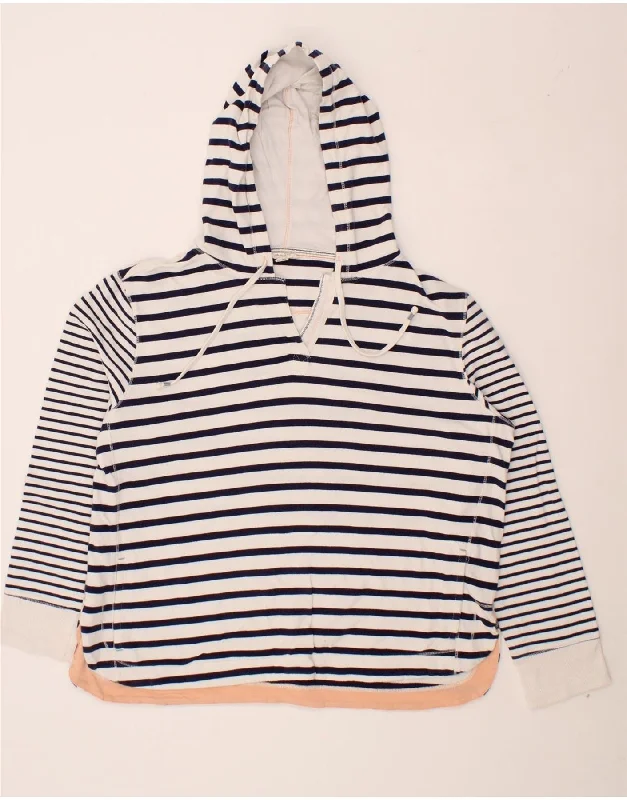 WHITE STUFF Womens Hoodie Jumper UK 14 Large  White Striped Cotton