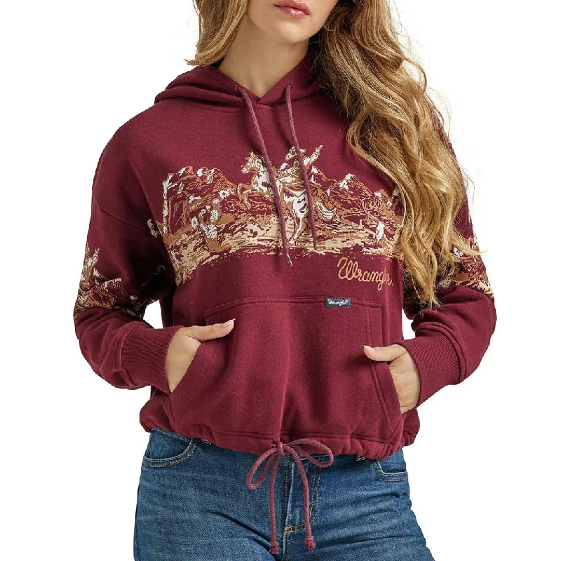 Wrangler Women's Retro Cowboy Panorama Graphic Cinched Hoodie Zip Hoodie Drawstring Kangaroo Pocket Wrangler Women's Retro Cowboy Panorama Graphic Cinched Hoodie Zip Hoodie Drawstring Kangaroo Pocket