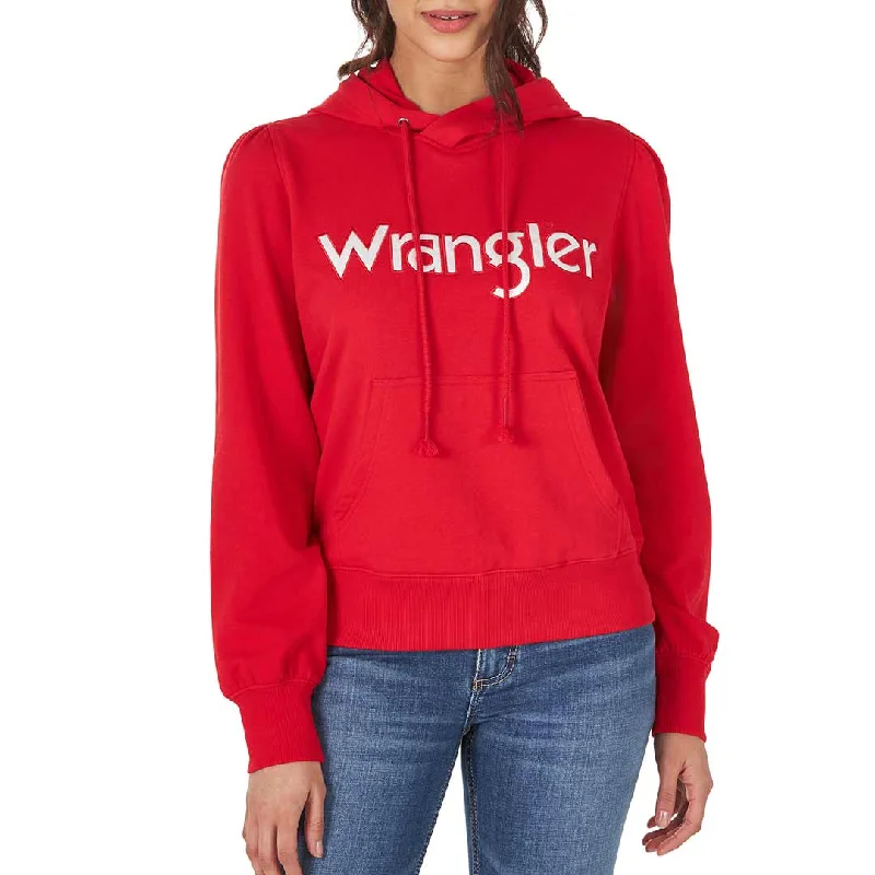 Wrangler Women's Retro Puff Sleeve Logo Hoodie Hoodie with Stripes Bold Sporty