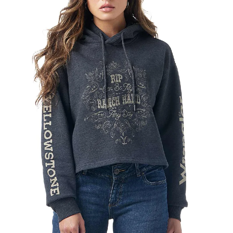 Wrangler X Yellowstone Women's Ranch Hand Cropped Hoodie Hoodie with Thumb Holes Functional Cozy Wrangler X Yellowstone Women's Ranch Hand Cropped Hoodie Hoodie with Thumb Holes Functional Cozy