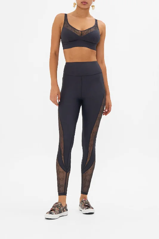 MESH INSERT LEGGING SOLID BLACK Trendy Polka Dot Leggings