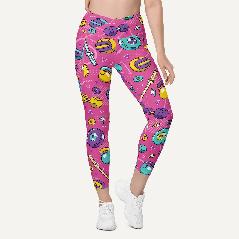 90s Weights Pink Crossover Leggings With Pockets Stylish Everyday Leggings