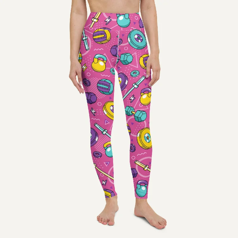 90s Weights Pink High-Waisted Leggings Comfortable Slim Fit Leggings