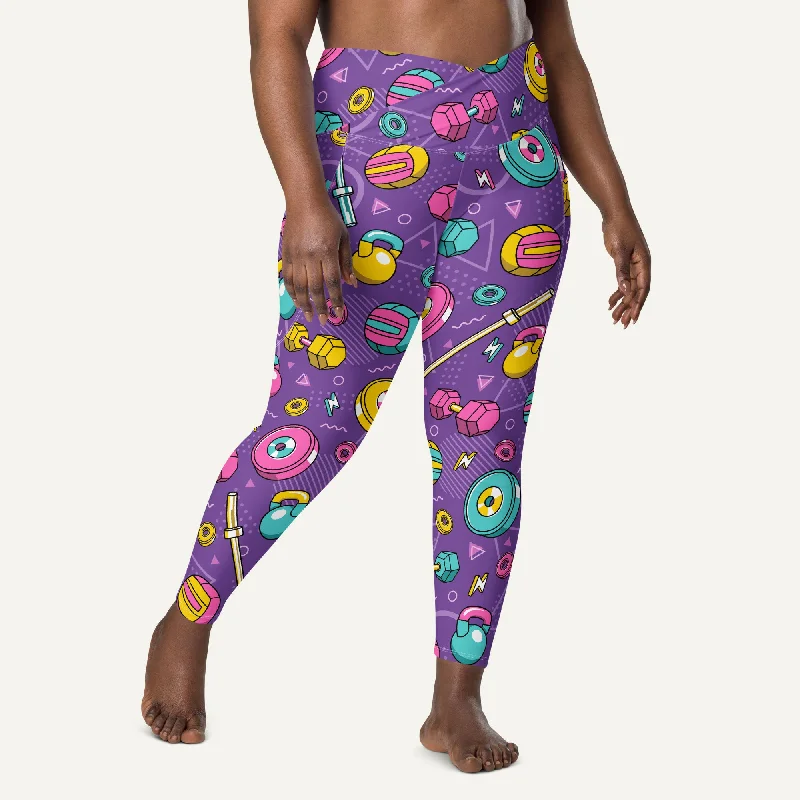 90s Weights Purple Crossover Leggings With Pockets Elegant Animal Print Leggings