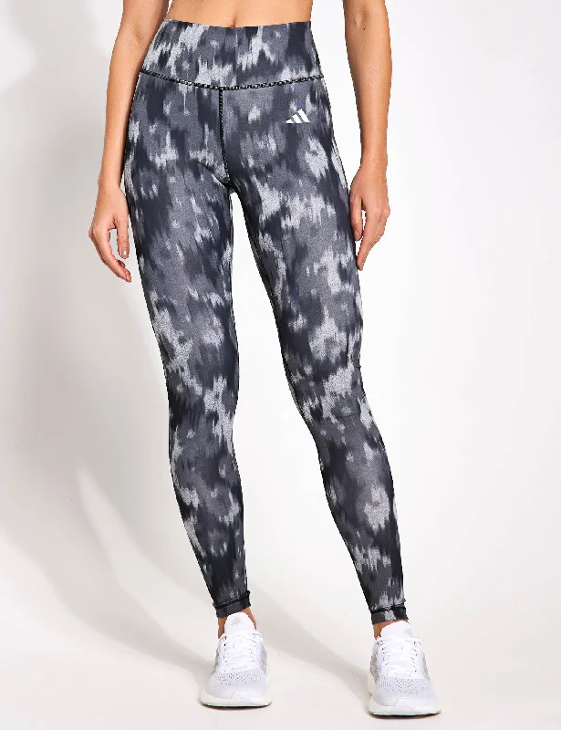 Optime Essentials Allover Print Flower Tie-Dye Leggings - Black/Grey Five Comfortable Slip-On Leggings