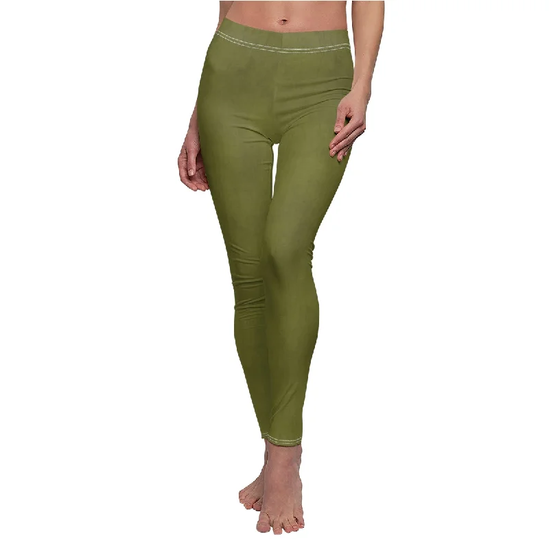 Autumn Green Casual Leggings Comfortable Zip-Up Leggings