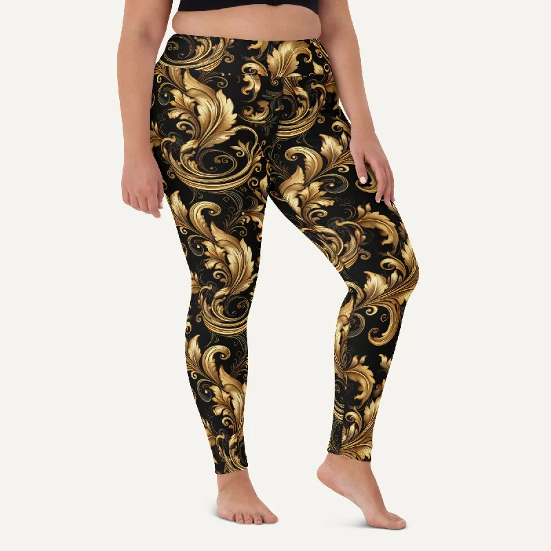 Baroque Flourish Black High-Waisted Leggings Trendy Cut-Out Activewear Leggings