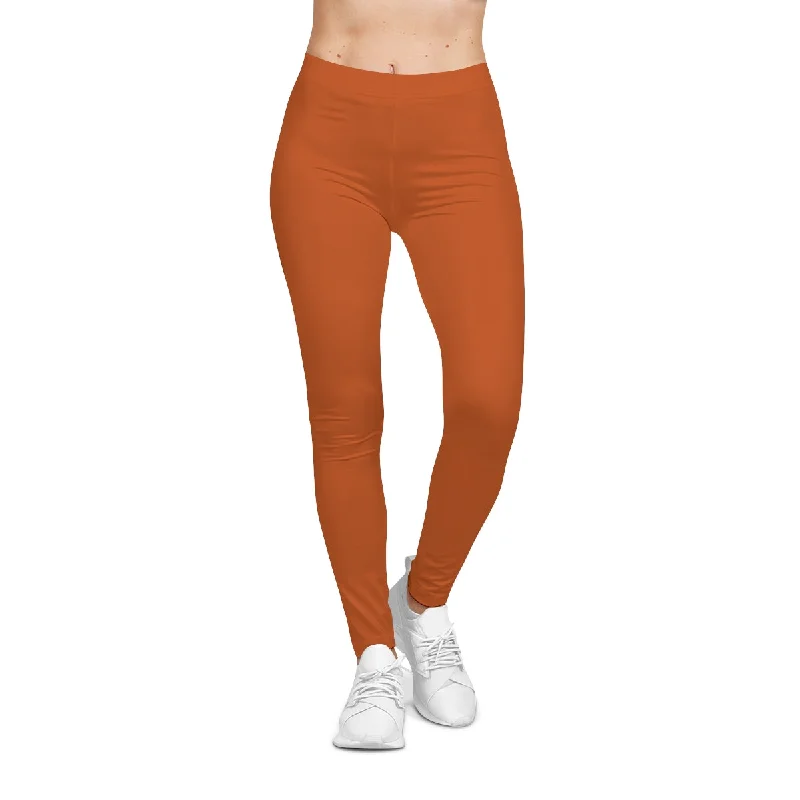 Burnt Orange Casual Leggings Fashionable Solid Color Tights