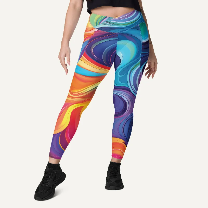 Color Swirls Crossover Leggings With Pockets Cozy Warmth Leggings