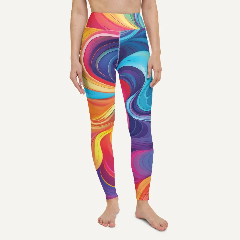 Color Swirls High-Waisted Leggings Classic Solid Color Leggings