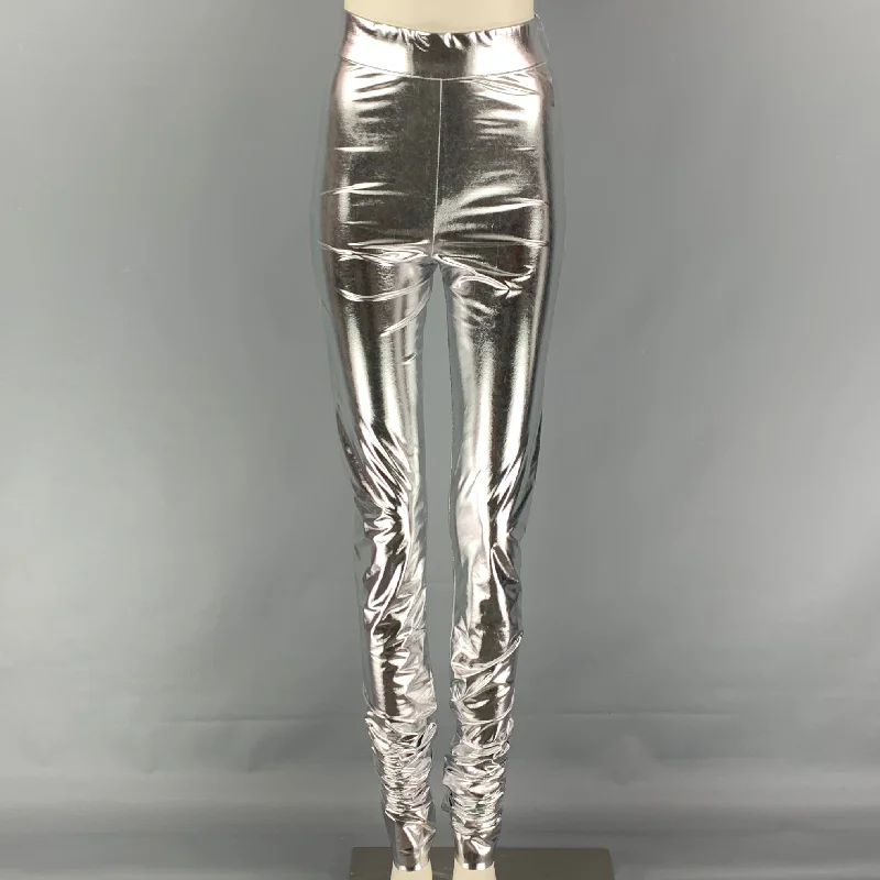 DOLCE & GABBANA Size 2 Silver Metallic Polyester Leggings Stylish Ankle-Length Leggings DOLCE & GABBANA Size 2 Silver Metallic Polyester Leggings Stylish Ankle-Length Leggings