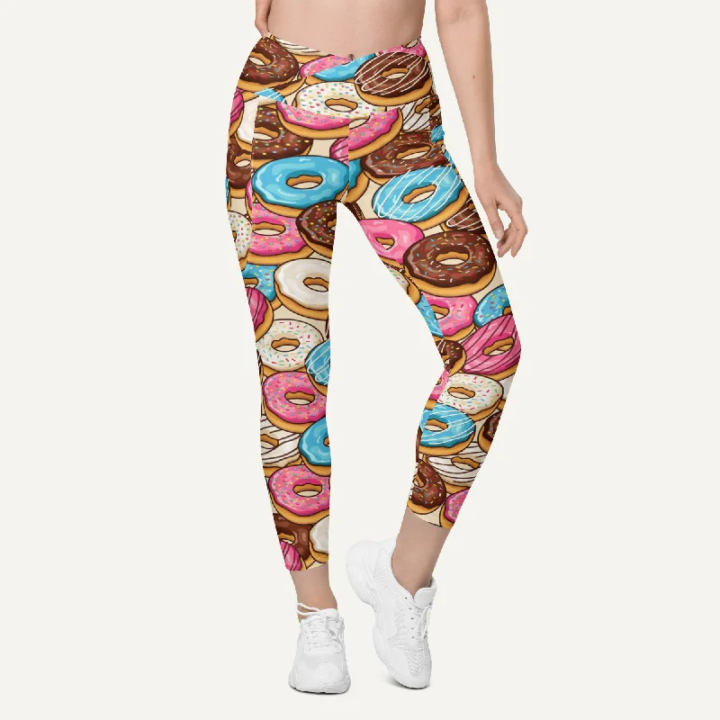Donut Party Crossover Leggings With Pockets Cozy Yoga Compression Leggings