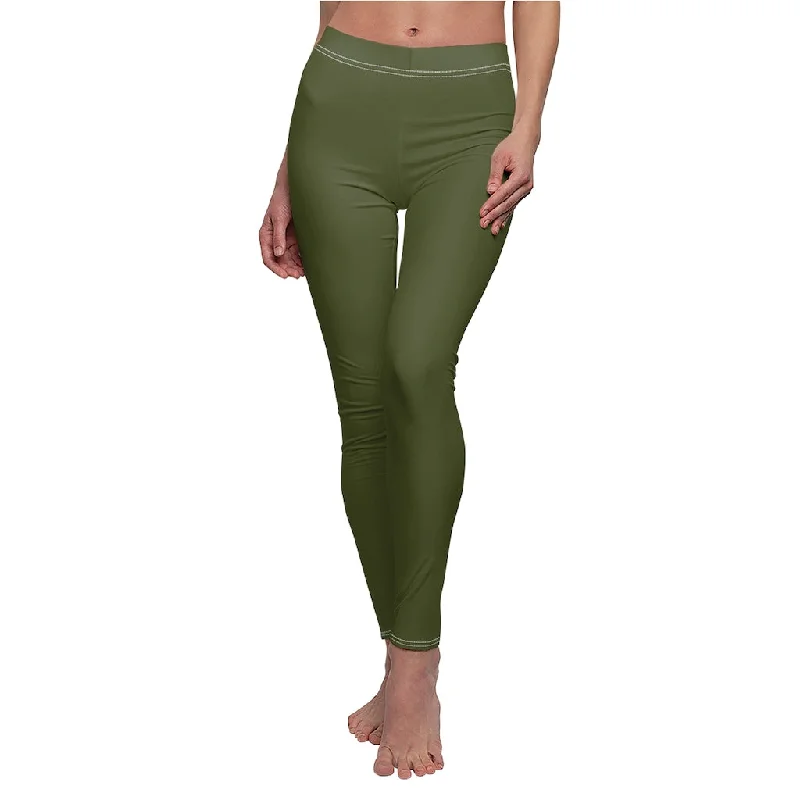 F21 Army Green Casual Leggings Stylish Faux Leather Leggings